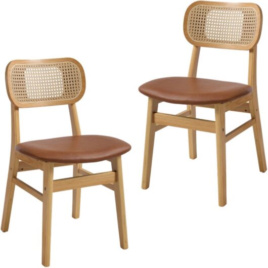 Dining Chairs 2Pcs Upholstered in pu Leather Retro Rustic Kitchen Chairs with Wooden Legs for Living Room Restaurant, Brown, Wahson