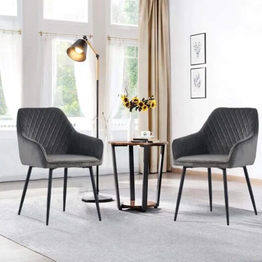 Dining Chairs 2pcs Velvet Kitchen Chairs Upholstered Seat with Backrest and Armrest Office chair, Grey