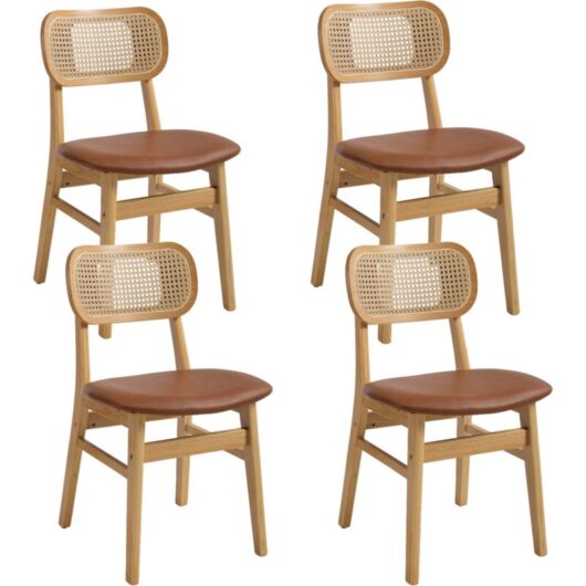 Dining Chairs 4Pcs Upholstered in pu Leather Retro Rustic Kitchen Chairs with Wooden Legs for Living Room Restaurant, Brown, Wahson