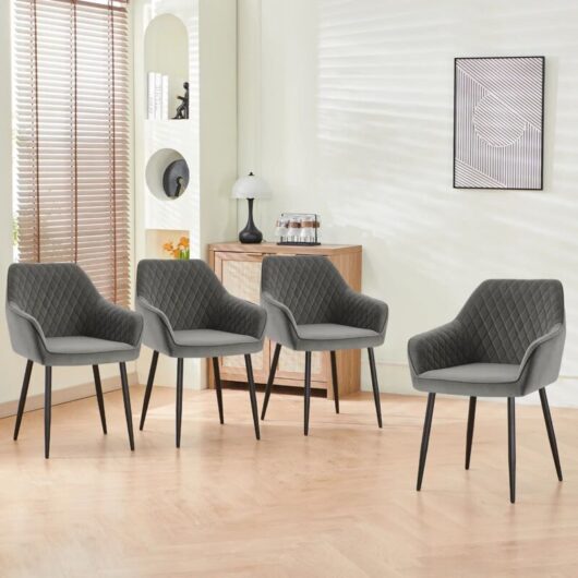 Dining Chairs 4pcs Velvet Kitchen Chairs Upholstered Seat with Backrest and Armrest Office chair, Grey