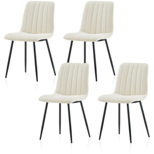 Dining Chairs Set of 4 Velvet Upholstered Kitchen Counter Chair with Backrest and Sturdy Metal Legs, Lounge Reception Chairs for Living Bedroom Beige