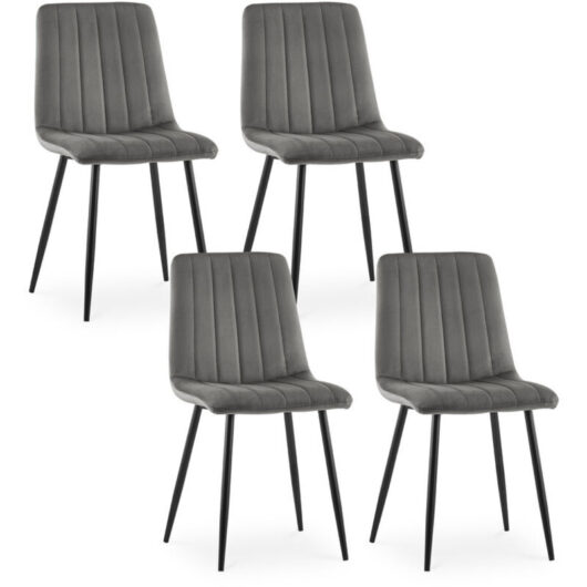 Dining Chairs Set of 4 Velvet Upholstered Kitchen Counter Chair with Backrest and Sturdy Metal Legs, Lounge Reception Chairs for Living Bedroom Grey