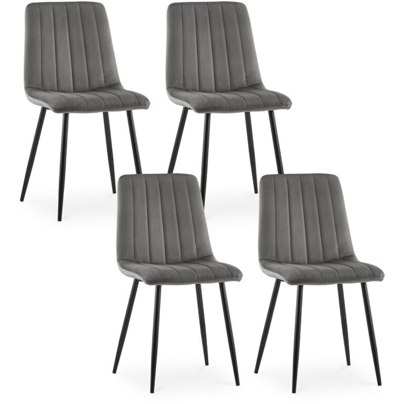 Dining Chairs Set of 4 Velvet Upholstered Kitchen Counter Chair with Backrest and Sturdy Metal Legs, Lounge Reception Chairs for Living Bedroom Grey