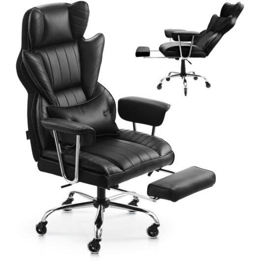 Executive Office Chair, High Back Chair with Footrest and Removable Armrests, Ergonomic Desk Chair High-Resilience Foam Cushion, pu Leather Swivel