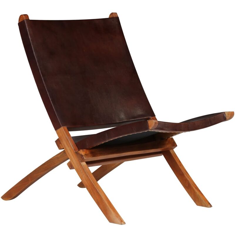 Folding Relaxing Chair Brown Real Leather vidaXL