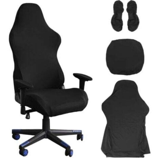Gaming Chair Cover - Office Chair Cover - Black - Stretchable - For Computer Gaming Chairs, Racing Style - Black