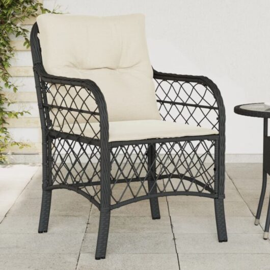 Garden Chairs with Cushions 2 pcs Black Poly Rattan Vidaxl