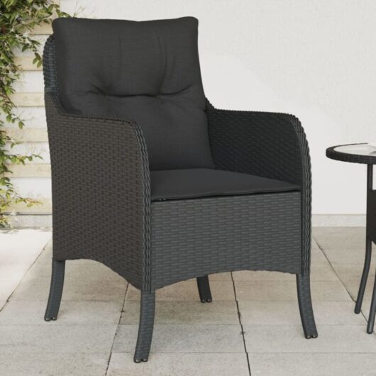 Garden Chairs with Cushions 2 pcs Black Poly Rattan vidaXL