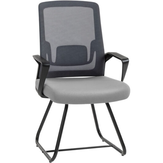 HOMCOM Desk Chair No Wheels, Meeting Chair with Mesh Back for Waiting Room