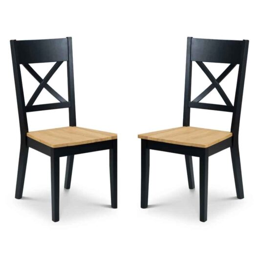 Haile Black and Oak Wooden Dining Chairs in Pair