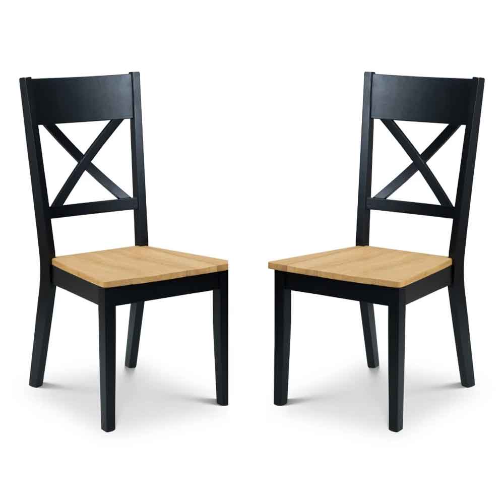 Haile Black and Oak Wooden Dining Chairs in Pair