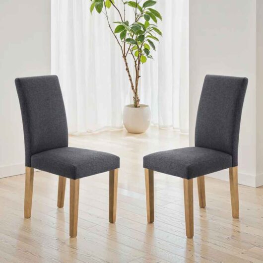 Haldrex Slate Grey Fabric Dining Chair with Oak Legs in Pair