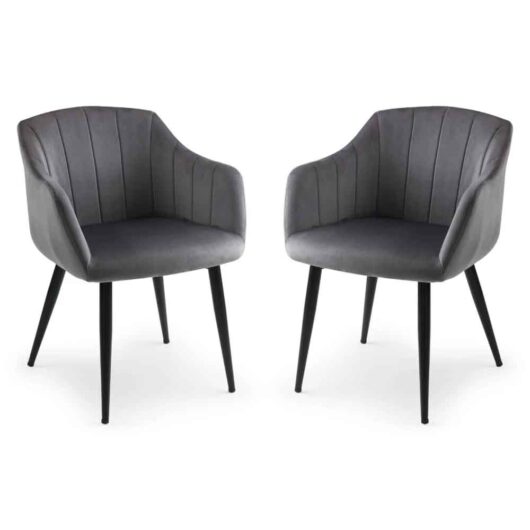 Harnio Grey Velvet Dining Chairs with Black Legs in Pair