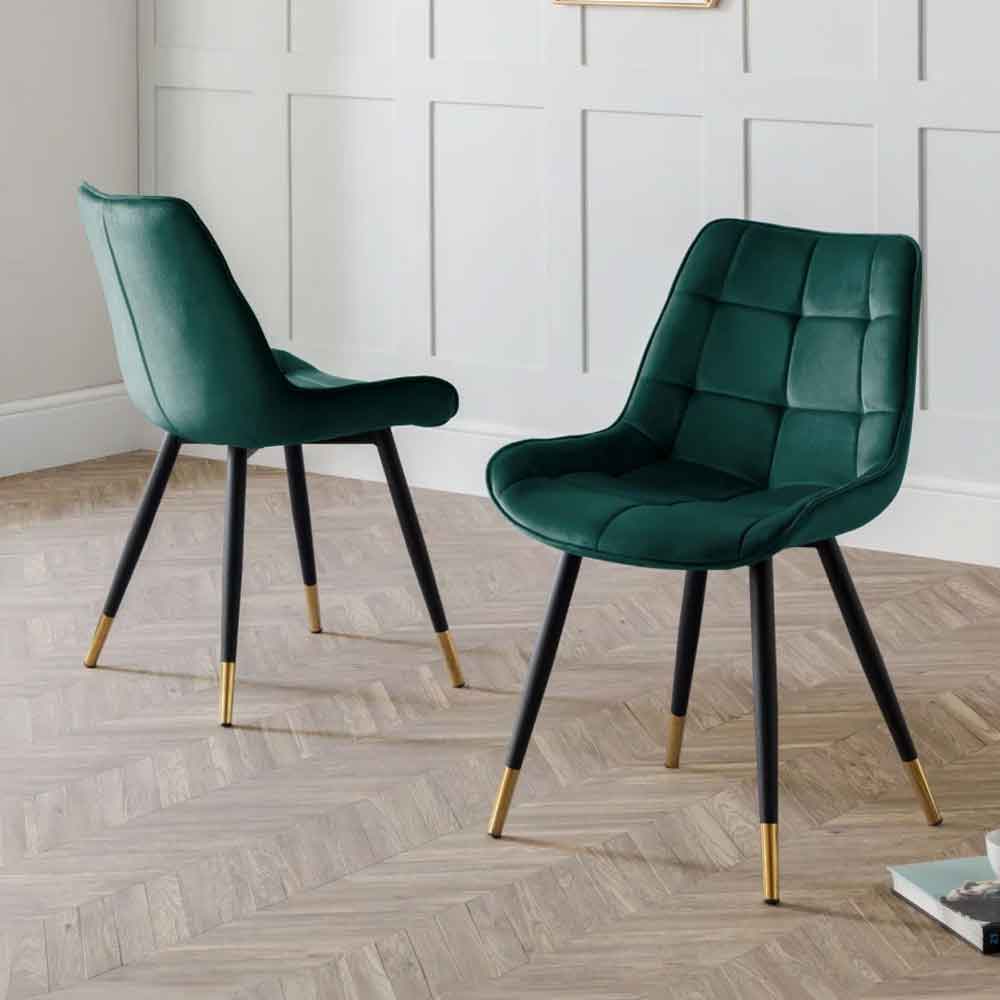 Hiorix Green Fabric Dining Chairs with Black Legs in Pair