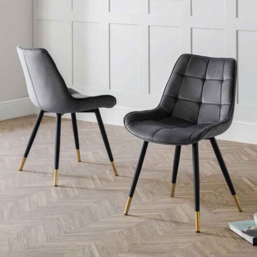 Hiorix Grey Fabric Dining Chairs with Black Legs in Pair