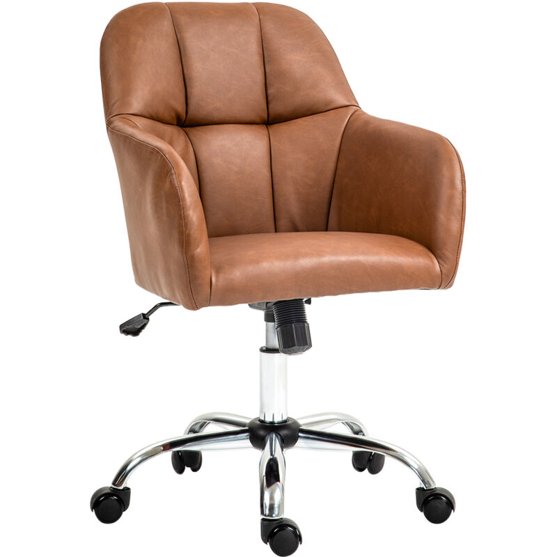Homcom - Computer Desk Chair with pu Leather, Swivel Wheels, Brown