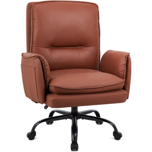 IWMH Office Chair, Ergonomic PU Leather Executive Chair, Height-Adjustable Swivel Chair with Armrests and Casters, Single Chair for Office, Living
