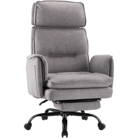 IWMH Office Chair, Fabric Executive Chair with Headrest and Footrest, Ergonomic Swivel Chair, Height-Adjustable Sofa with Casters - Gray