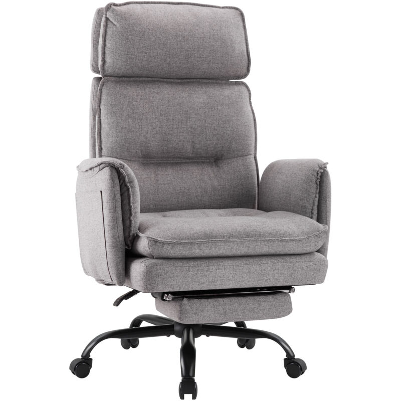 IWMH Office Chair, Fabric Executive Chair with Headrest and Footrest, Ergonomic Swivel Chair, Height-Adjustable Sofa with Casters - Gray