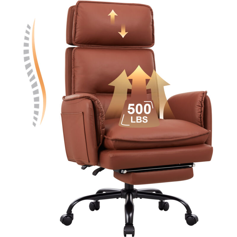 IWMH Office Chair, PU Leather Executive Chair with Headrest and Footrest, Ergonomic Swivel Chair, Height-Adjustable Sofa with Casters - Brown
