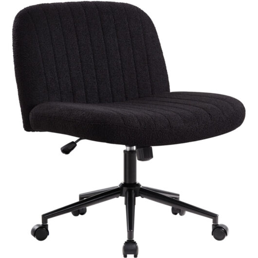 IWMH office chair without armrests, height-adjustable swivel chair with casters, desk chair with medium backrest - teddy fabric - black