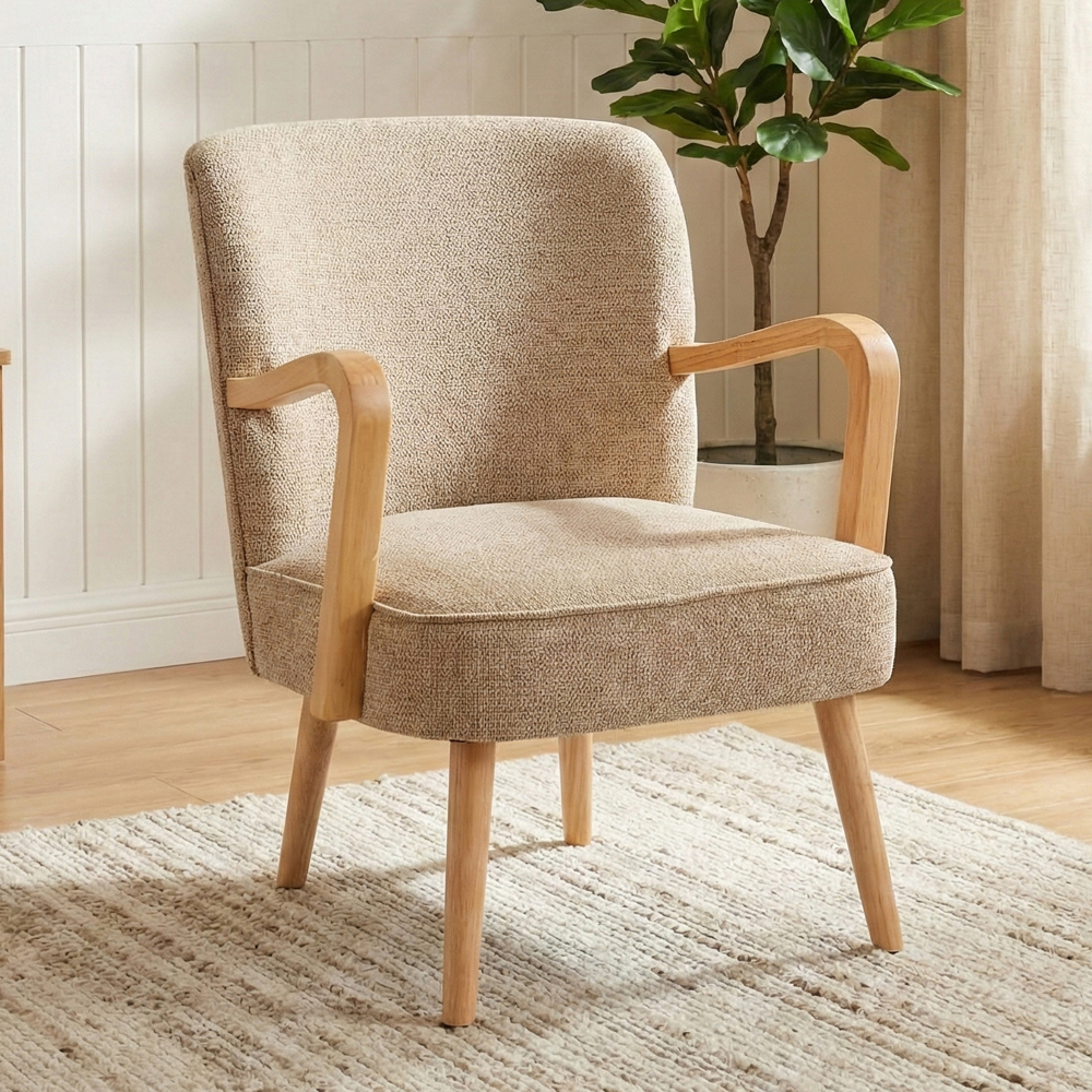 Ivorel Fabric Accent Chair in Oatmeal
