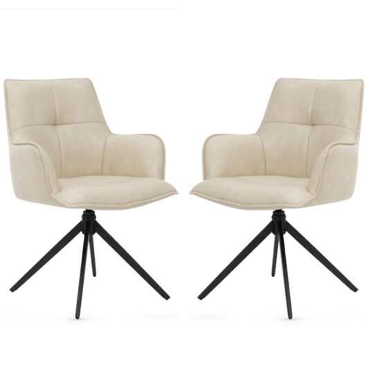Joplin Ivory PU Leather Dining Chairs in Pair