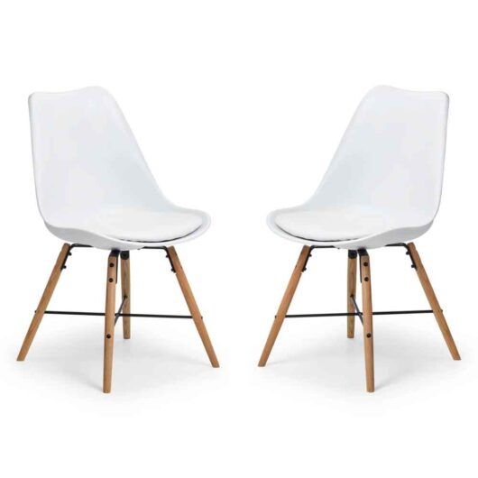 Kintar White Plastic Chairs with Oak Legs in Pair