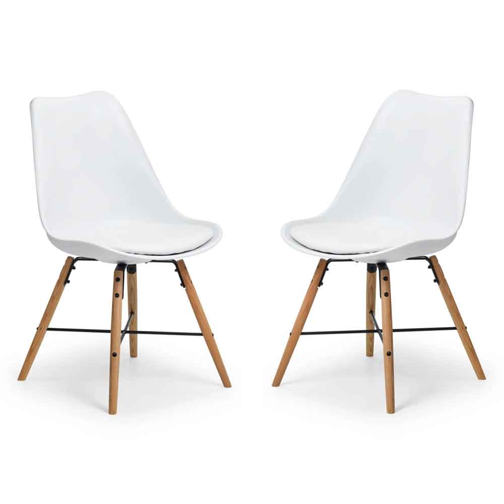 Kintar White Plastic Chairs with Oak Legs in Pair