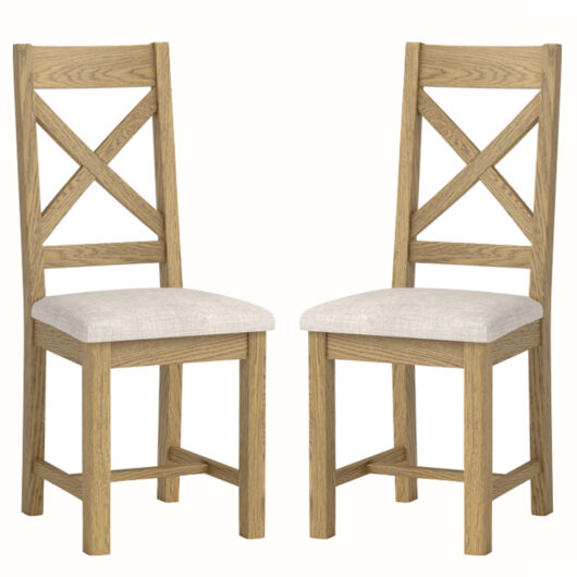 Kysen Oak Wooden Dining Chairs with Fabric Seat in Pair