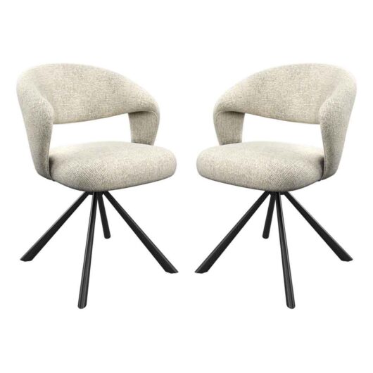 Laroz Champagne Fabric Dining Chairs with Black Legs in Pair