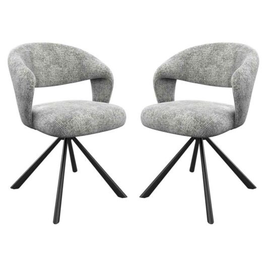 Laroz Grey Fabric Dining Chairs with Black Legs in Pair