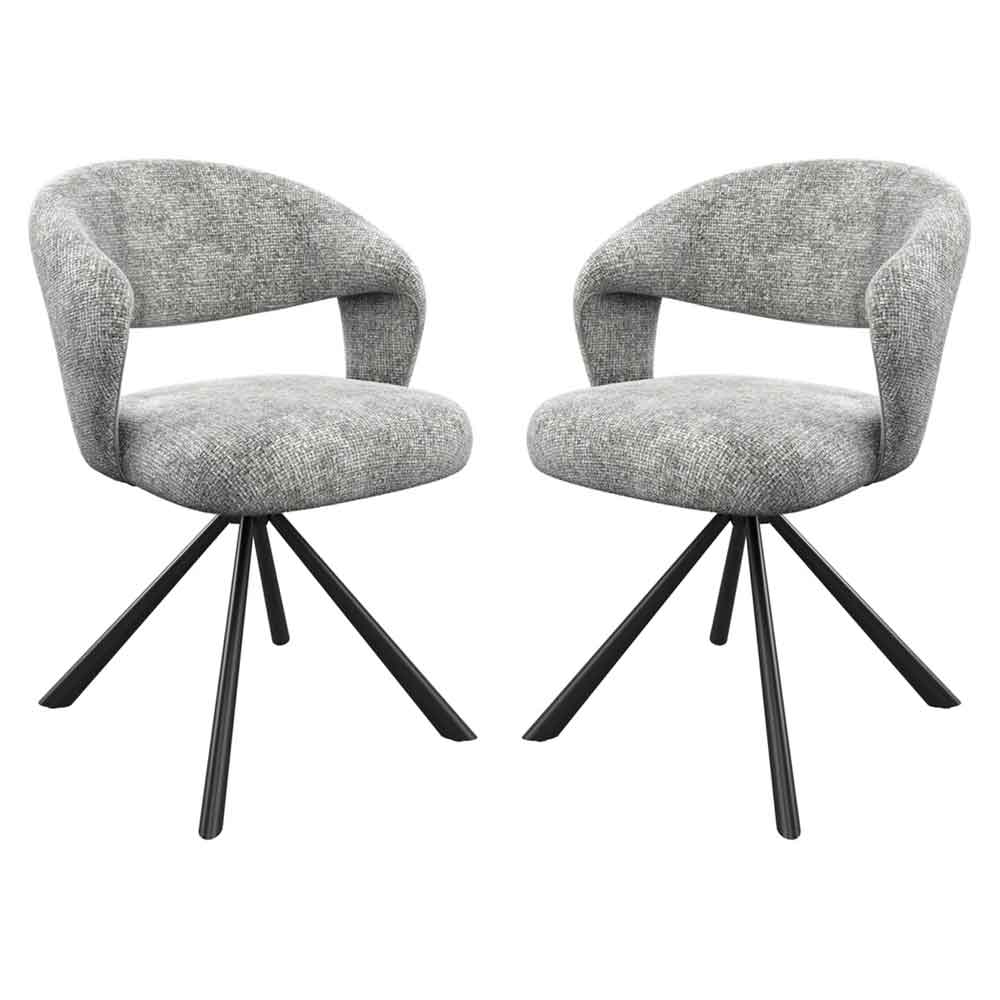 Laroz Grey Fabric Dining Chairs with Black Legs in Pair
