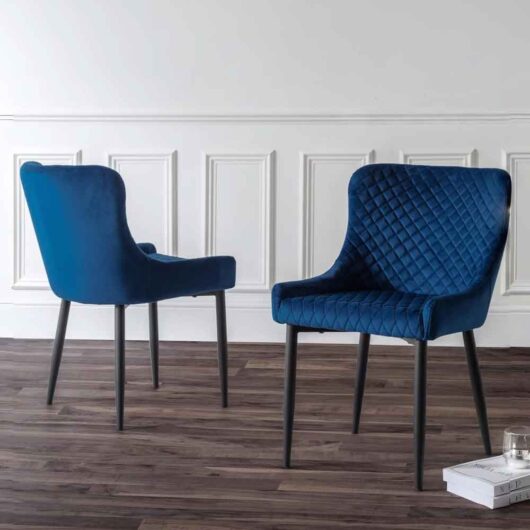 Laxiro Blue Velvet Dining Chairs in Pair