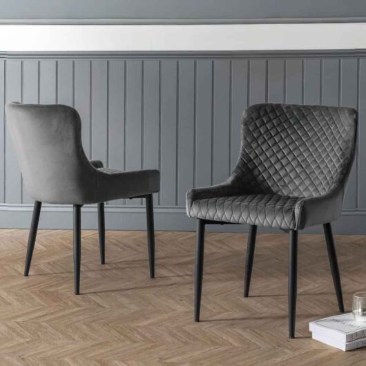Laxiro Grey Velvet Dining Chairs in Pair