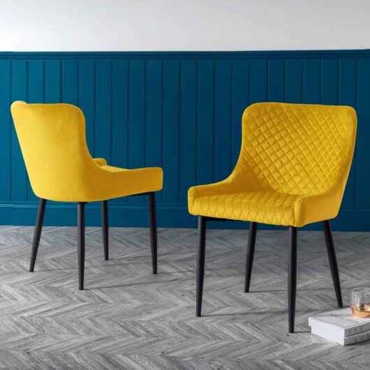 Laxiro Yellow Velvet Dining Chairs in Pair