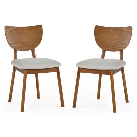 Layton Cherry Ash Wooden Dining Chairs with Fabric Seat in Pair