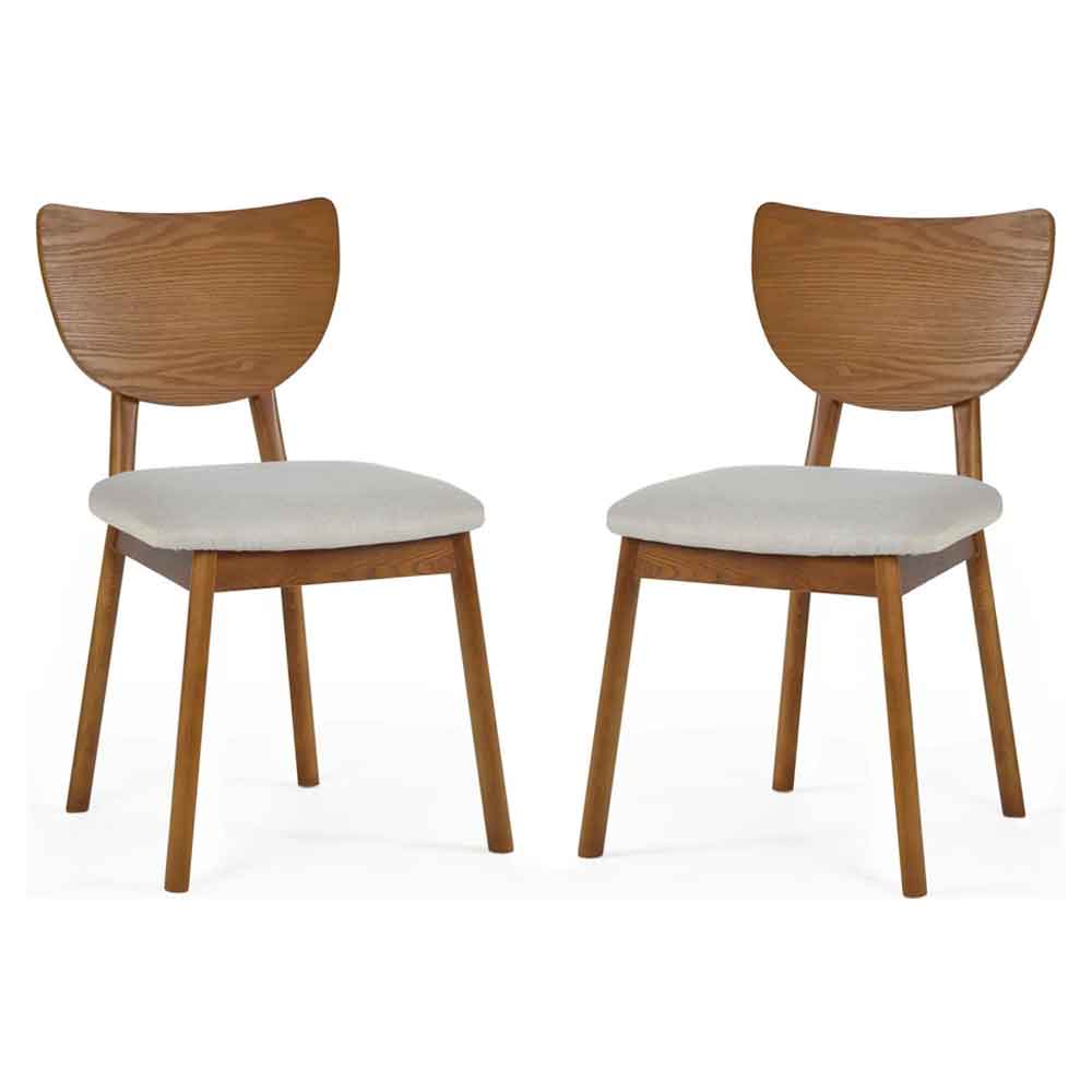 Layton Cherry Ash Wooden Dining Chairs with Fabric Seat in Pair