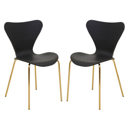 Leila Black Plastic Dining Chairs With Gold Metal legs In A Pair