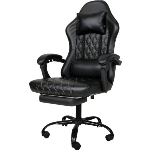 Levede Office Desk Chair PU Gaming Recliner Adjustable Height Swivel Black