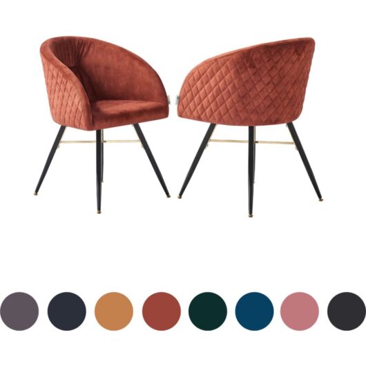 Life Interiors - Set of 2 Vittorio Modern Velvet Dining Chairs - Ergonomic Curved back with Metal Legs - Armchair for Dining Room Kitchen Living Room