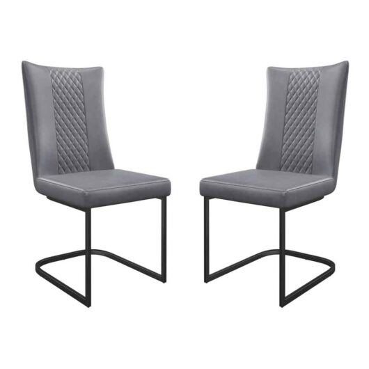 Liora Dark Grey Faux Leather Dining Chairs with Black Legs in Pair