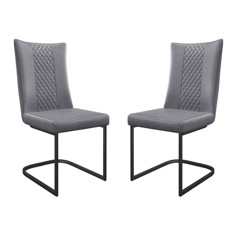 Liora Dark Grey Faux Leather Dining Chairs with Black Legs in Pair