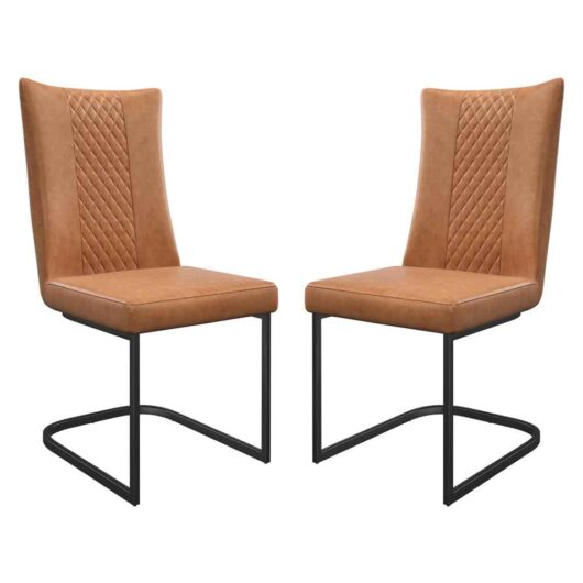 Liora Tan Faux Leather Dining Chairs with Black Legs in Pair