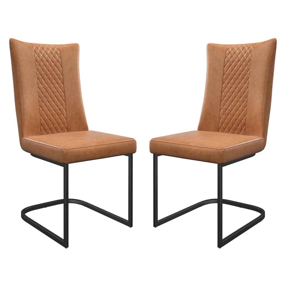 Liora Tan Faux Leather Dining Chairs with Black Legs in Pair