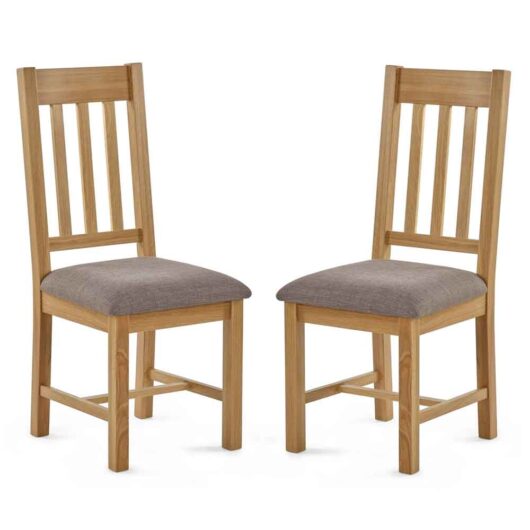 Macon Oak Wooden Dining Chairs with Fabric Seat in Pair