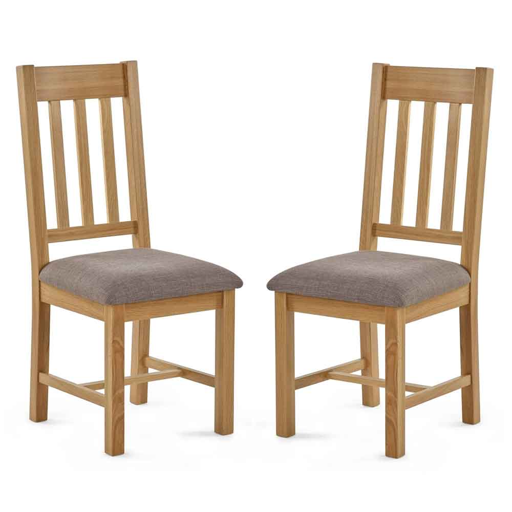 Macon Oak Wooden Dining Chairs with Fabric Seat in Pair
