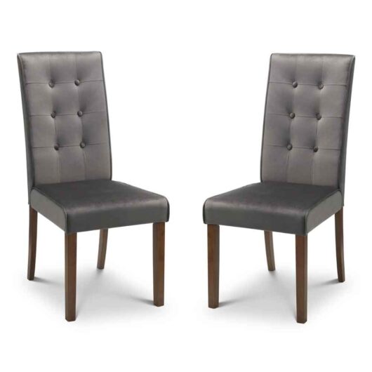 Mavira Grey Velvet Dining Chairs with Walnut Legs in Pair