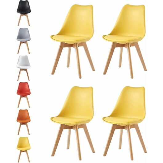 Mcc Direct - Set of 4 Dining Chairs Designer Side Chairs Wooden Home Office Commercial eva yellow