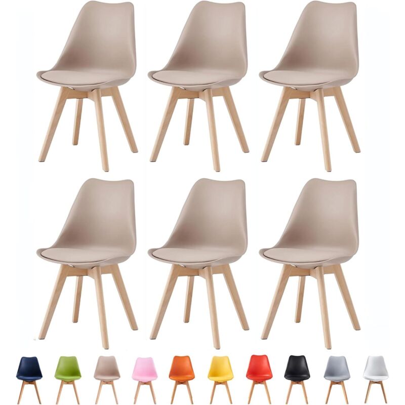 Mcc Direct - Set of 6 Dining Chairs Designer Side Chairs Wooden Home Office Commercial eva brown